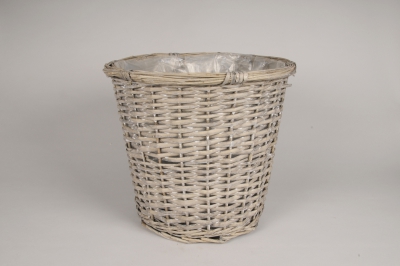 C830DQ Grey wicker planter D55cm H48cm