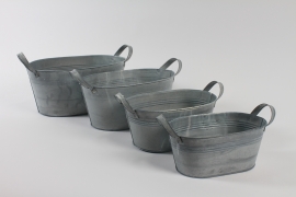 C887DQ Set of 4 matte grey zinc planters with handles