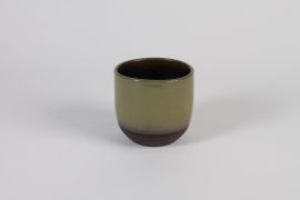 C891DQ Green and brown ceramic planter D12cm H11cm