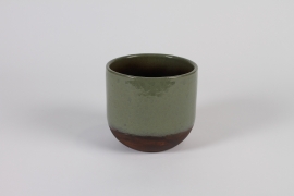 C892DQ Cache-pot en céramique vert et marron D14cm H13cm