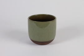C893DQ Cache-pot en céramique vert et marron D15cm H14cm