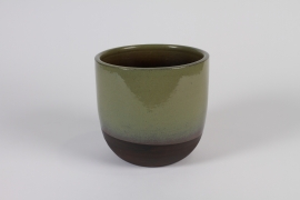 C894DQ Cache-pot en céramique vert et marron D17.5cm H16cm