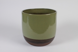C895DQ Green and brown ceramic planter D25cm H23cm
