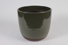 C896DQ Cache-pot en céramique vert et marron D28.5cm H25.5cm
