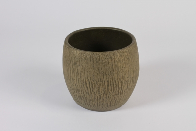 C902DQ Cache-pot en c�ramique kaki mat D15cm H14.5cm