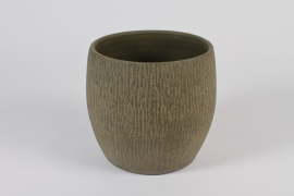 C903DQ Cache-pot en céramique kaki mat D18.5cm H18.5cm
