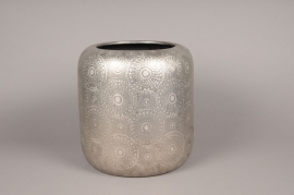 A129VO Cache-pot en céramique argent avec motifs D30cm H32cm