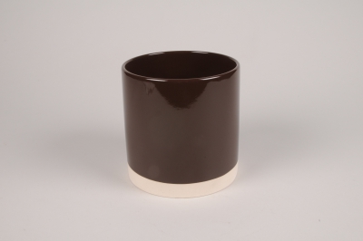 A035AA Cache-pot en c�ramique chocolat D15cm H15cm