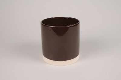 A035AA Cache-pot en cramique chocolat D15cm H15cm