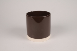 A035AA Cache-pot en céramique chocolat D15cm H15cm