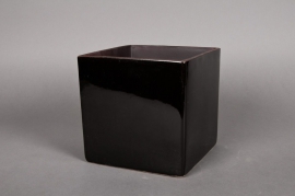 Cache-pot en céramique cube noir 11x11 H11cm