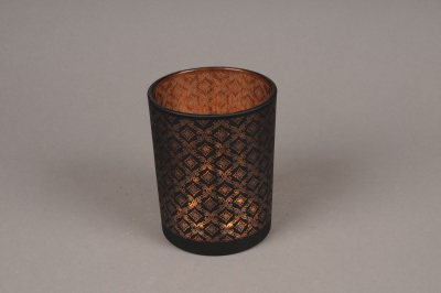 A018P5 Copper and black glass light holder D10cm H12.5cm
