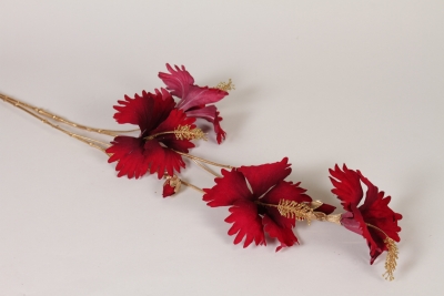 DI-000363 Tige dor�e d'hibiscus artificiel rouge H110cm