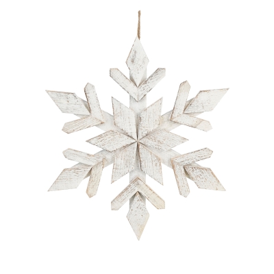 DQ-000536 White wooden snowflake to hang D45cm