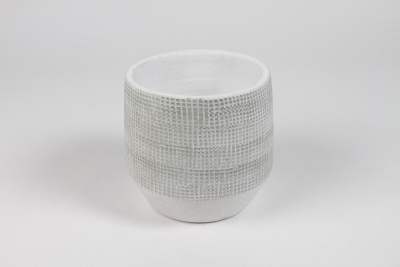 DQ-000623 Cache-pot en c�ramique blanc gris� D14cm H14cm