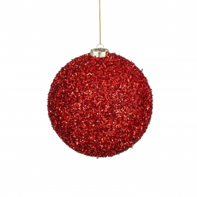 DQ-000740 Boule en plastique paillet�e rouge D15cm