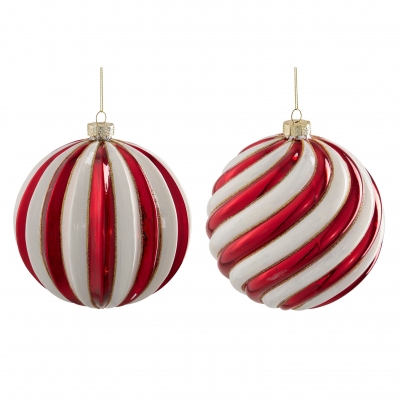 DQ-000748 Boule en verre blanche et rouge assortie D15cm