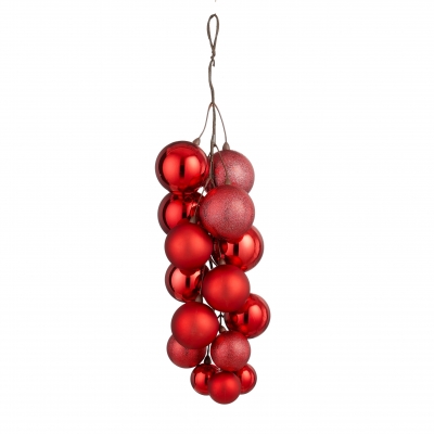 DQ-000784 Grappe de boules en plastique rouge H46cm
