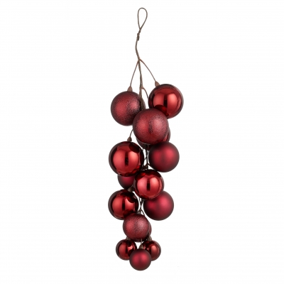 DQ-000787 Grappe de boules en plastique bordeaux H46cm