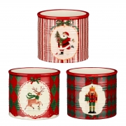 DQ-000809 Cache-pot no&euml;l en c&eacute;ramique rouge assorti D10cm H8,5cm