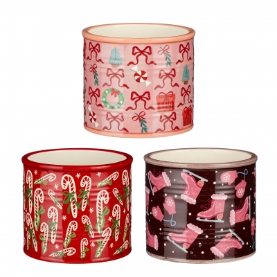 DQ-000811 Cache-pot no�l en c�ramique rouge assorti D10cm H8,5cm