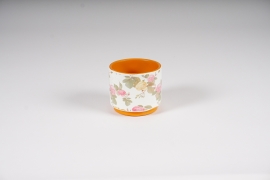 FM10Y8 Cache-pot en terre cuite motif roses D9cm H8cm