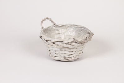 G4-000004 Coupe en osier avec anse gris D20cm H10cm