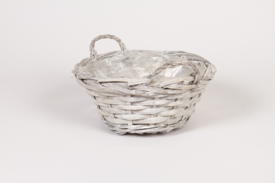 G4-000005 Coupe en osier avec anse gris D25cm H11cm