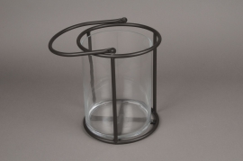 A019ZV Glass and black metal lantern D21cm H28cm