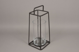 A009ZV Glass and black metal lantern H57cm