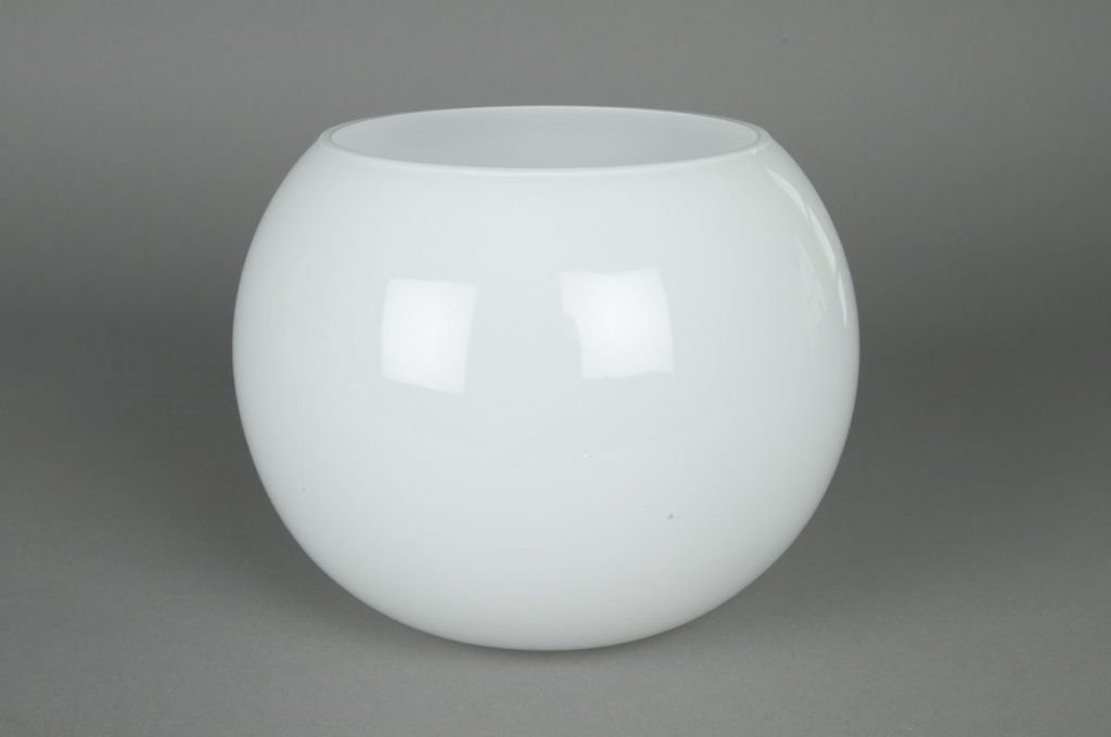 Glass ball vase white D18cm H15.5cm