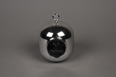 A014K9 Glass vase hanging silver with an opening D11cm H15cm