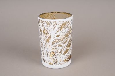 A035P5 Gold and white glass light holder D12cm H18cm