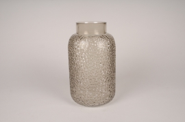Grey embossed glass vase D14cm H23cm