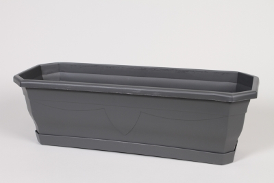 H7-000037 Jardini�re en plastique gris avec soucoupe 50x15cm
