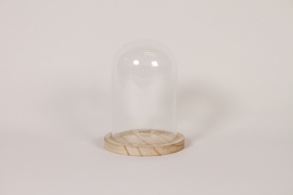 I0-000099 Glass dome with wooden tray D12cm H16cm