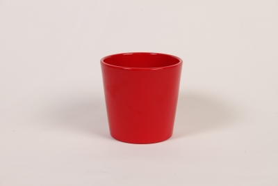 I0-000106 Cache-pot orchid�e en c�ramique rouge brillant D13,5cm H12,5cm