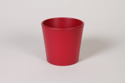 I0-000119 Cache-pot c�ramique rouge fonc� mat D13,5cm H12,5cm