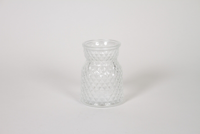 I0-000123 Vase quadrill� en verre transparent D7,5cm H10cm