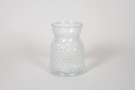 I0-000124 Vase quadrill&eacute; en verre transparent D10cm H13,5cm
