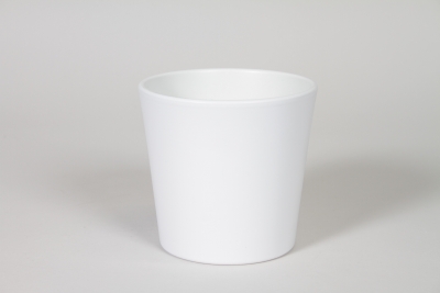 I0-000129 Cache-pot en c�ramique blanc mat D13.5cm H12,5cm