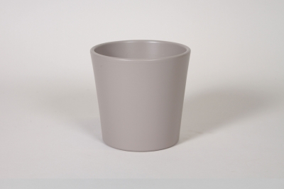 I0-000131 Cache-pot en c�ramique taupe clair mat D12cm H12,5cm