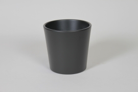 I0-000132 Cache-pot en c&eacute;ramique gris anthracite mat D12cm H12,5cm