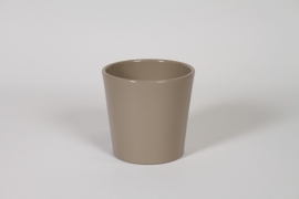 I0-000133 Cache-pot en c&eacute;ramique taupe brillant D13,5cm H12,5cm