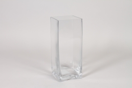 I0-000150 Vase en verre carr&eacute; transparent 10x10cm H25cm