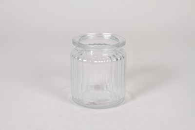 I0-000153 Clear ribbed glass vase D7,5cm H9cm