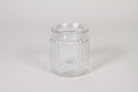 I0-000153 Clear ribbed glass vase D7,5cm H9cm