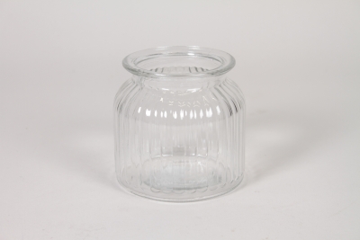 I0-000154 Clear ribbed glass vase D10,5cm H10,5cm