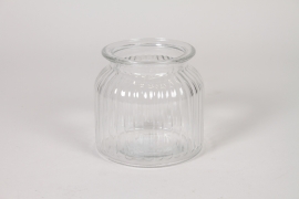 I0-000154 Clear ribbed glass vase D10,5cm H10,5cm
