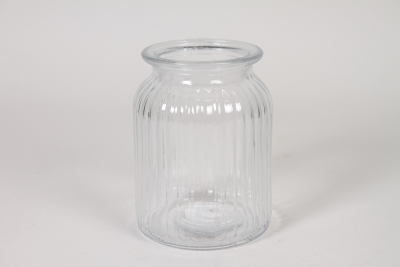 I0-000155 Clear ribbed glass vase D11cm H14,5cm
